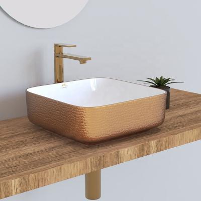 China Best Price Modern Sanitary Ware Bathroom Sink Color Square Sink Rose Gold Wash Basin For Bathroom for sale