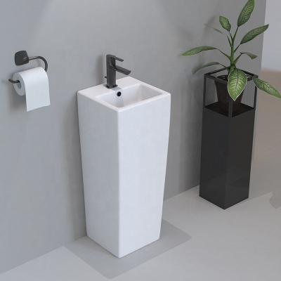 China Modern Space Save Mini Size Floor Standing Sink Bathroom Square Free Ceramic Basin for sale