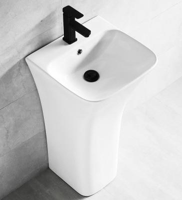 China Single Piece Pedestal Wash Basin Modern Single Hole Ceramic Hardware In White for sale