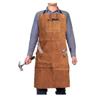 China High Quality Heat Resistant Flame Retardant Workshop Tool Apron Ladies Leather Welding Aprons for sale