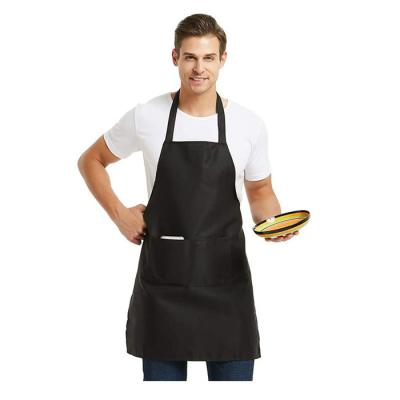 China High Quality Custom Kitchen Opening BBQ Cafe Design Unisex Black Commercial Bib With 2 Pockets Apron Cooking for sale