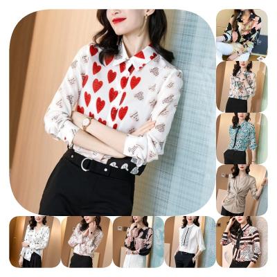 China 2023 Fashion Flower Print Women's Anti-Shrink Chiffon Shirt Women's Office Shirt Long Sleeve Casual Shirt Tops for sale