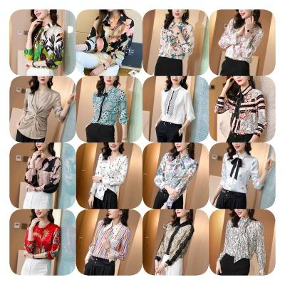 China European and American Anti-shrink Lapel Printing Chain Printing Long Sleeve Women's Polyamide Long Shirt Top Wholesale for sale