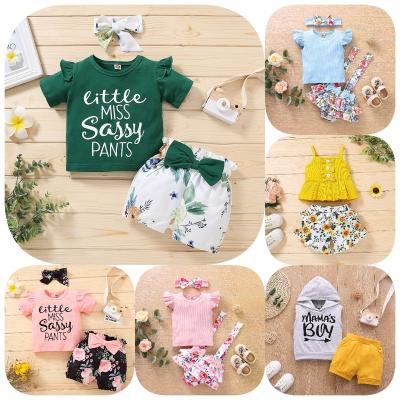 China Wholesale Anti-slip Children's Set 3-8 Years Wear Loungewear Girl's Clothes Printed T-shirt Shorts Cotton Children's Set for sale