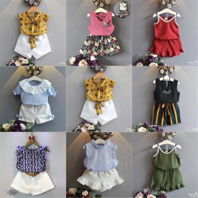 China 2023 anti-skid children's summer wear new girls' summer wear children's fashion chiffon flower vest shorts two-piece set wholesale for sale