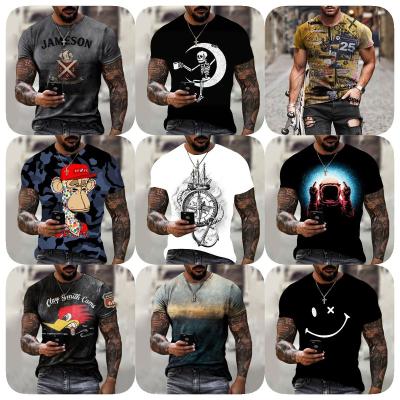 China Wholesale 2023 Retro Men's Short Sleeve Shirt Oversized Loose Round Neck Summer 3D Pattern Anti-Shrink Street Clothing Multi T-shirt Men's Short Sleeve Shirt for sale