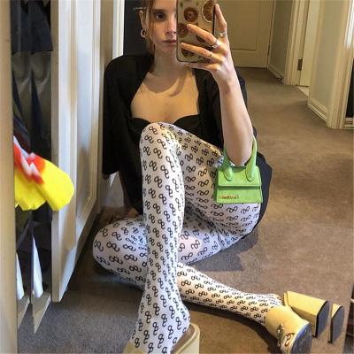 China INS Breathable Fashion Simple Letter Printed Mesh Women Stockings Sexy Black For Party Designed Tights for sale