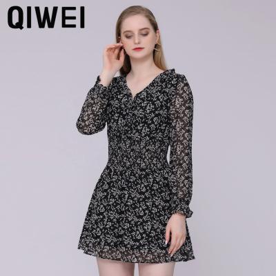 China Fancy Anti-Wrinkle Floral Women Mini Dress Vestido De Fiesta Maxi Dress With Long Sleeve for sale