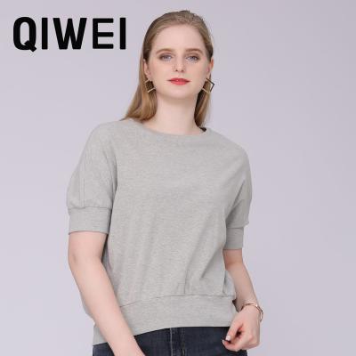 China Viable High Quality Causal Gray Women's Simple T-shirt 100% Cotton Fabric Shirt Summer Ladies Oversized Tops T-shirt for sale