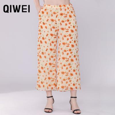 China QUICK DRY Chiffon Fabric Plus Size Wide Leg Pants Casual Floral Print Womens Trousers and Pants for sale