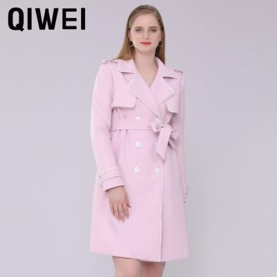 China Soft Pink Windproof Button Belted Turn On Collar Coat Increase Wind Hooded Down Coat Long Coat Warm Wind Protection for sale