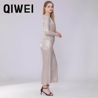 China 2022 new arrivals waterproof fashion women long sleeve bodycon playsuits silver color shiny jumpsuit women for sale