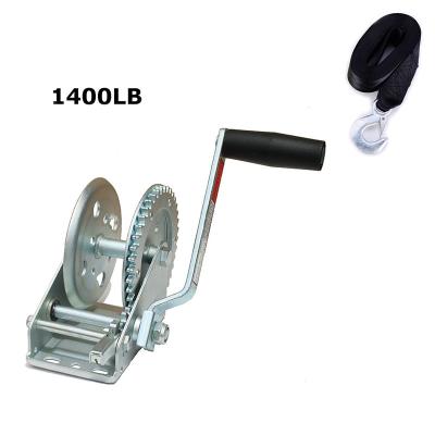 China Double Speed ​​1400lbs Hand Crank Winch Manual Pulling and Lifting Boat ATV RV Trailer Heavy Duty with Winch Rope Strapfishing Marine Winch for sale