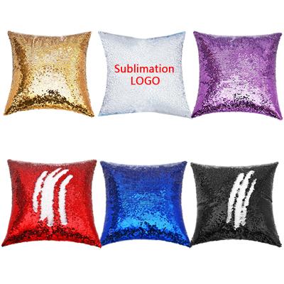 China Custom Silver White 16x16 Inch Mermaid Plush Pillow Cases Logo Decoration Flip Sequins Cushion Sublimation Anti-Static Glitter Pillow Cases for sale