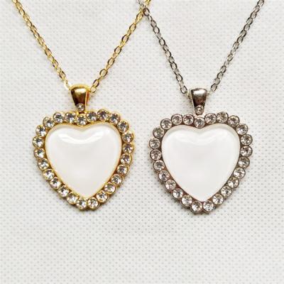 China Heart Pendant Crystal Necklace Blanks Customized Photo Logo Hip Hop Jewelry Custom Hiphop Sublimation Bling Necklace for sale