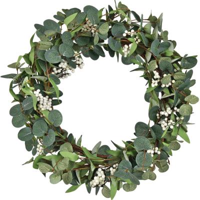 China Environmental Artificial Eucalyptus Garland 18inch Green Leaf Eucalyptus Leaf Wreath For Front Entrance Drapery Window for sale