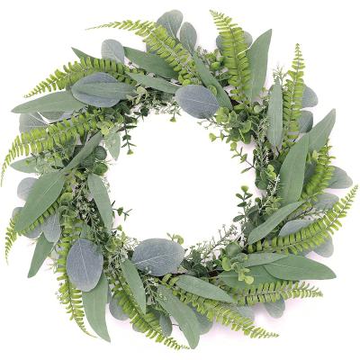 China Environmental 18 Inch Green Eucalyptus Garland Of Front Entrance Handwork Bamboo Frame With Soft Silk Leaves for sale