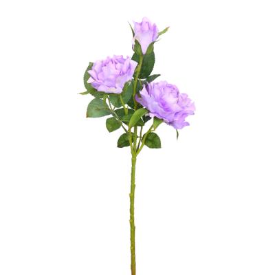 China New Design Fashion Wedding Lifelike Looking Artificial Silk Rose Spray Stem Plastic Rose Branch for sale