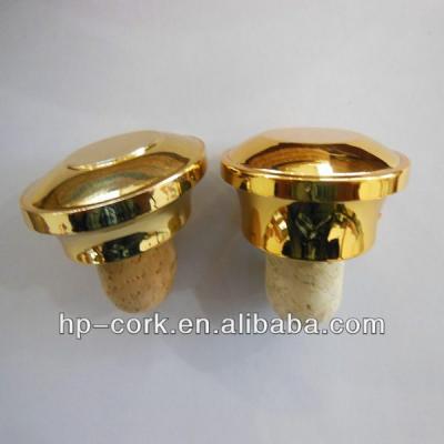 China Non Spill Cork Stopper With Gold Plastic Cap for sale