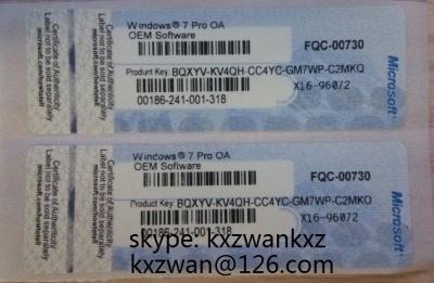 China Wholesale Original Windows 7 Pro OEM Product Key label (not-MSDN) COA Sticker for sale