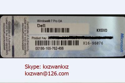 China High quality Windows 7 Pro Dell blue COA label With Original OEM Product Key Sticker for sale