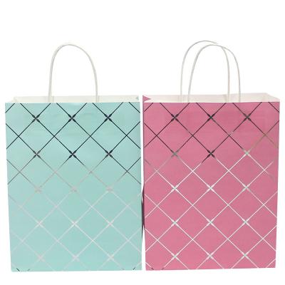 China Recycled Materials Wholesale Custom Blue Pink Reusable Blue Pink Shopping Bag Gift Packaging Concept Kraft Paper Foldable Bag for sale