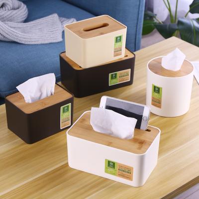 China Amazon Office Hot Selling Tissue Box Plastic Tissue Box With Bamboo Cover Tissue Box for sale