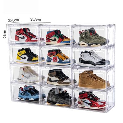 China Side Open New Shoe Box 2021 Plastic Magnetic Shoe Storage Box Transparent Shoe Box for sale