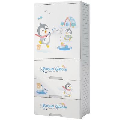 China 57cm Drawer Plastic Cabinet Modern Double Width Baby Drawer Cabinet Cartoon Closet Kids Open Door Cabinet Kids for sale