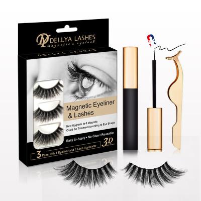 China Easy apply 3d eyeliner and magnetic lashes with tweezers private label 6 magnets magnetic lashes for sale