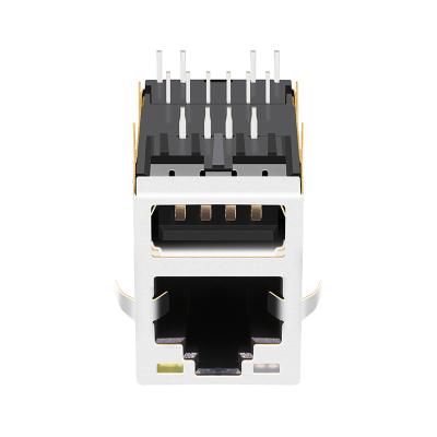 China Board Guide 10p8c Ethernet 8p8c Plug Cat6 Connector Rj45 Plugs With Usb2.0 Connector Port Network PCB Jack for sale