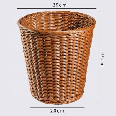 China Sustainable PP Rattan Woven Bin Plastic Kitchen Home Office Sundries Garbage Waste Basket for sale