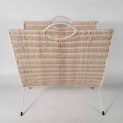 China Huangtu Rattan Sustainable Handmade File Shelf Natural Woven Newspaper Rack Magazine Shelf For Office Decor for sale