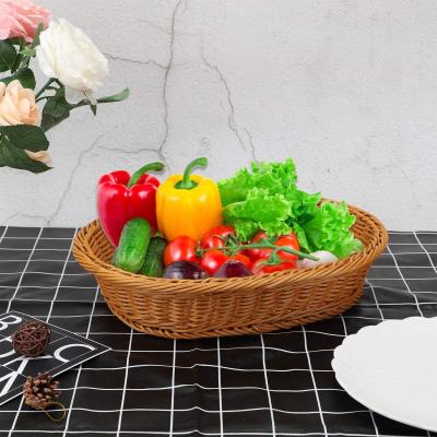 China Sustainable Handmade PP Plastic Plastic Rattan Woven Bread Home Storage Basket Kitchen Basket for sale