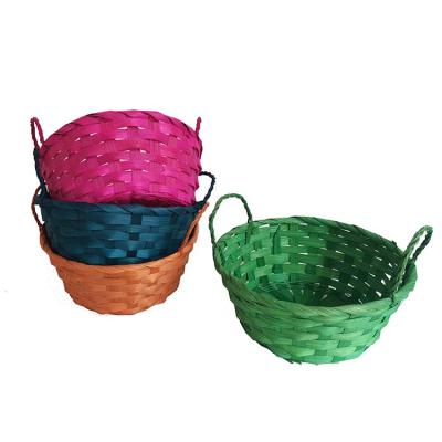 China Huangtu Sustainable Hot Sale Bamboo Woven Colorful Rattan Festival Gift Basket Easter Eggs Basket For Home for sale