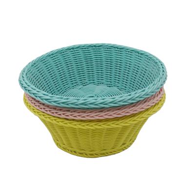 China Wholesale Cheap Viable Colorful Handwoven Plastic Rattan Fruit Baskets for sale