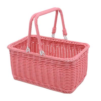 China Sustainable graceful handweaved plastic rattan handle shopping basket rattan light weight woven shopping basket for sale