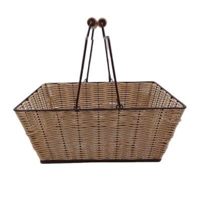 China Handwoven plastic rattan shopping basket fruit&vegetable eco-friendly wholesale for sale