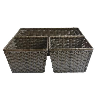 China Hand Woven Huangtu Trapezoid Shape Polyester Rattan Sustainable Laundry Storage Basket for sale