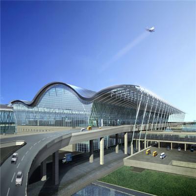 China Galvanized Prefab Steel Pipe Truss Structural Covering Glass Roof And Wall Airport Terminal for sale