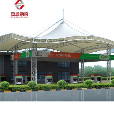 China Gas Petrol Station Canopy Steel Frame Membrane Structure / Membrane Structure Gas Station Structural Covering Tent for sale