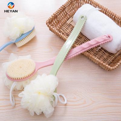 China Soft Back Body Mesh Hook Bath Sponge Bathroom Brush Long Handle Plastic Long Handle Soft Back Brush For Body Exfoliate for sale