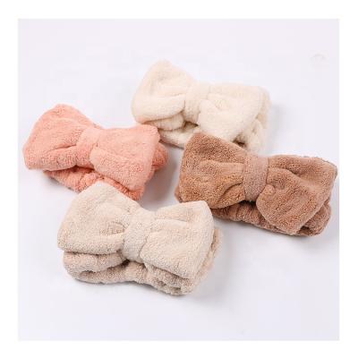 China For Women Makeup Girls Bathing Beach Solid Color Spa Facial Headbands Coral Soft Fleece Towel Headband Custom for sale