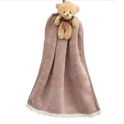 China Lovely Cute Microfiber Coral Velvet Multi Purpose Hanging Bear Kitchen Household Disposable Hand Towel for sale