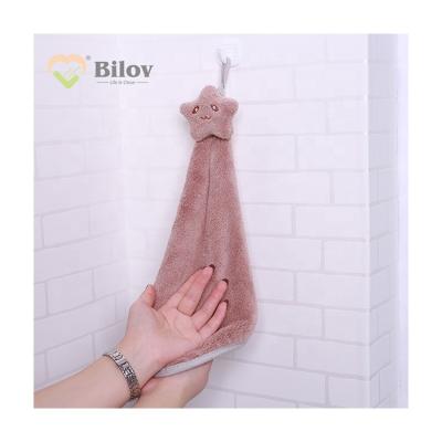 China Viable Thick Absorbent Hand Towel Stars Microfiber Cotton Kitchen Hanging Cute Hand Towels for sale