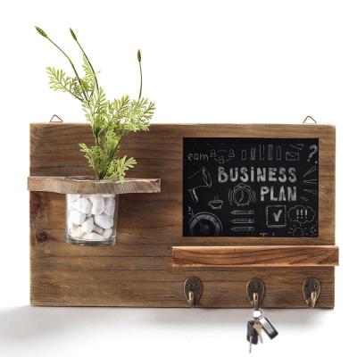 China Sustainable Rustic Wooden Wall Mounted Chalkboard Key Hooks With Glass Jar for sale