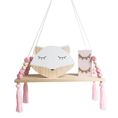 China Solid Wood Nordic Wall Hanging Shelf Swing Rope Kids Wall Book Shelves Display Shelves for sale