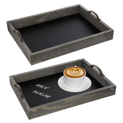 China Nesting 2 Vintage Gray Wood Chalkboard Serving Trays Decoration Set for sale