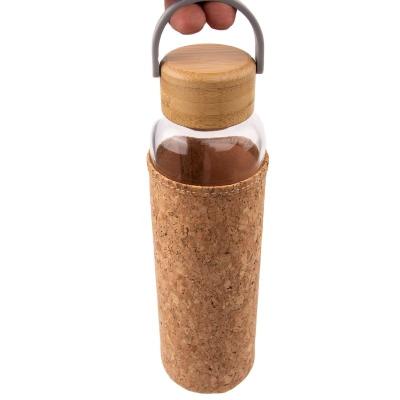 China WITH LID Wholesale 500ml 750ml Clear Glass Water Bottles Bamb Clear Glass Water Bottles Custom Made Cork Cup Holder Eco Manufacturing Eco Sublimation Gift for sale