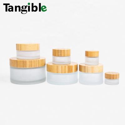 China Color 5g 10g 15g 20g 30g 50g 100g Silk Glass Jar Cream Bottle Cosmetic Containers Screen Spray With Bamboo Cap for sale